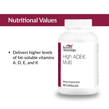 Bariatric Advantage High ADEK Multi - for Bariatric Surgery Patients - Multivitamin with Vitamins A, D, E, K & Trace Minerals - 100%+ DV of ADEK - 180 Capsules