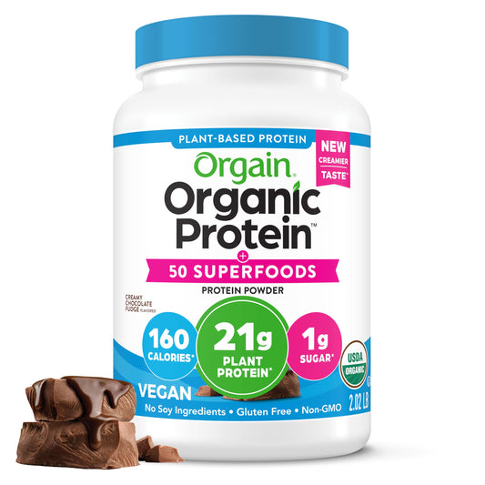 Orgain Vegan Protein + Superfoods – Chocolate Fudge, 21g Protein