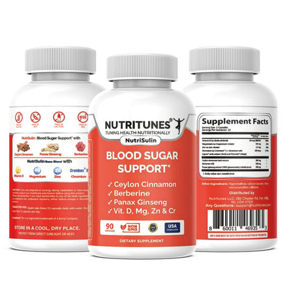 Nutritunes Blood Sugar Support – Cinnamon, Berberine & Chromium – 90 Ct