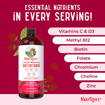 MaryRuth's Liquid Morning Multivitamin Raspberry (32oz) & Liquid Nighttime Multimineral Coconut (15.22oz) | Sugar-Free, No Melatonin | Vegan, Non-GMO | Supports Sleep, Beauty, and Overall Health
