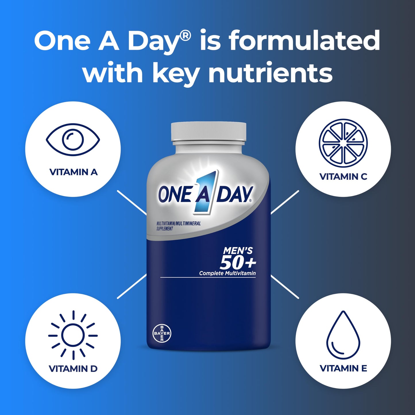 One A Day Men’s 50+ Multivitamin with D, B12 & Calcium – 200 Ct