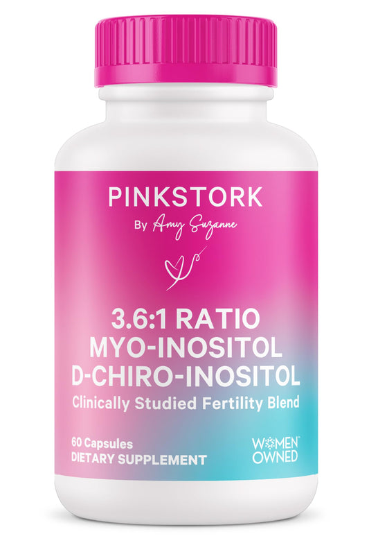 Pink Stork Myo-Inositol & D-Chiro Inositol: 3.6:1 Blend to Support Fertility, Hormone Balance for Women - Ovarian Function, Ovulation, Conception, and Period Support Supplement - 60 Capsules