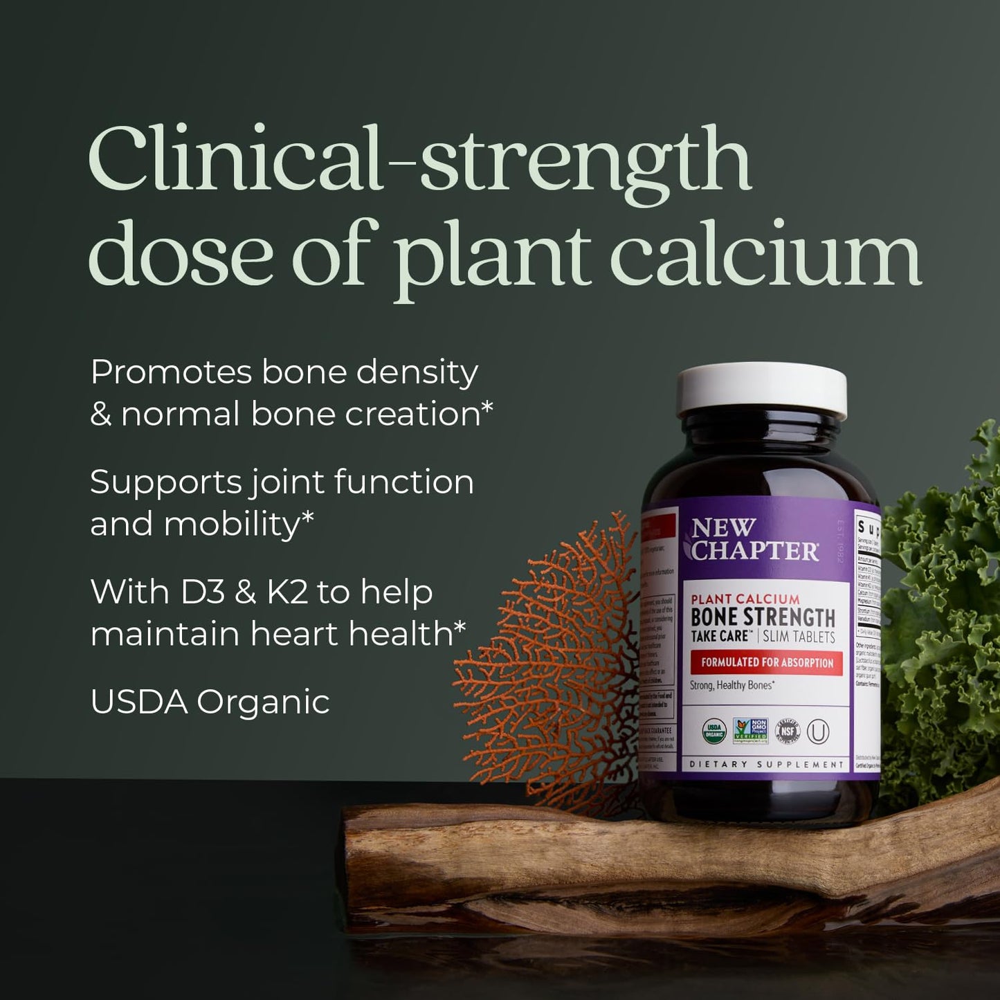 New Chapter Bone Strength Organic Calcium – With D3, K2, Magnesium & Trace Minerals (180 Tablets)