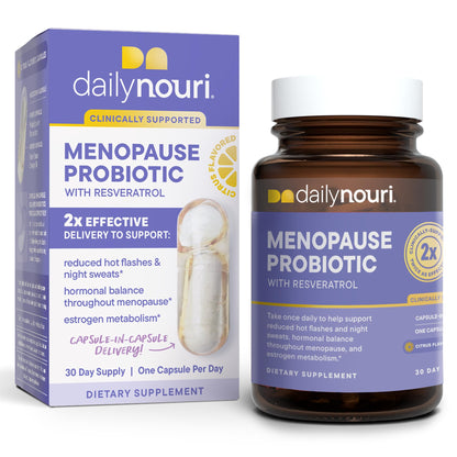 Nouri Daily Menopause Probiotic with Resveratrol | Menopause Relief, Hormonal Balance & Estrogen Metabolism Support | Resveratrol Capsules to Reduce Hot Flashes | 30-Day Supply