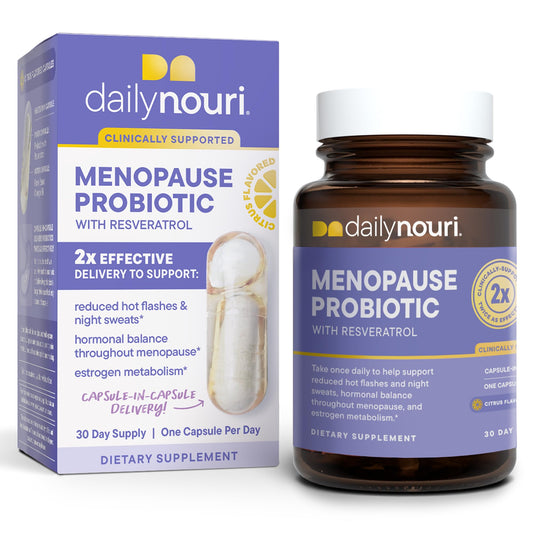 Nouri Daily Menopause Probiotic with Resveratrol | Menopause Relief, Hormonal Balance & Estrogen Metabolism Support | Resveratrol Capsules to Reduce Hot Flashes | 30-Day Supply
