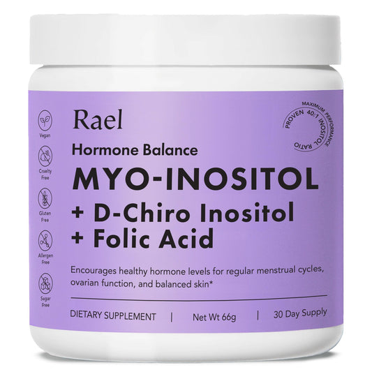 Rael Hormone Balance for Women, Inositol Powder Supplement - Ovarian Function Support, Vitamin B8, 40:1 Proven Ratio, Folic Acid, Vegan (30 Servings)