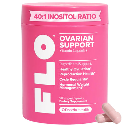 O Positiv FLO Ovarian Health Support - Hormone Balance for Women, Inositol Supplement with DIM, Myo-Inositol & D-Chiro Inositol, Folic Acid - Supports Healthy Ovulation, Cycle Regularity - 30 Servings