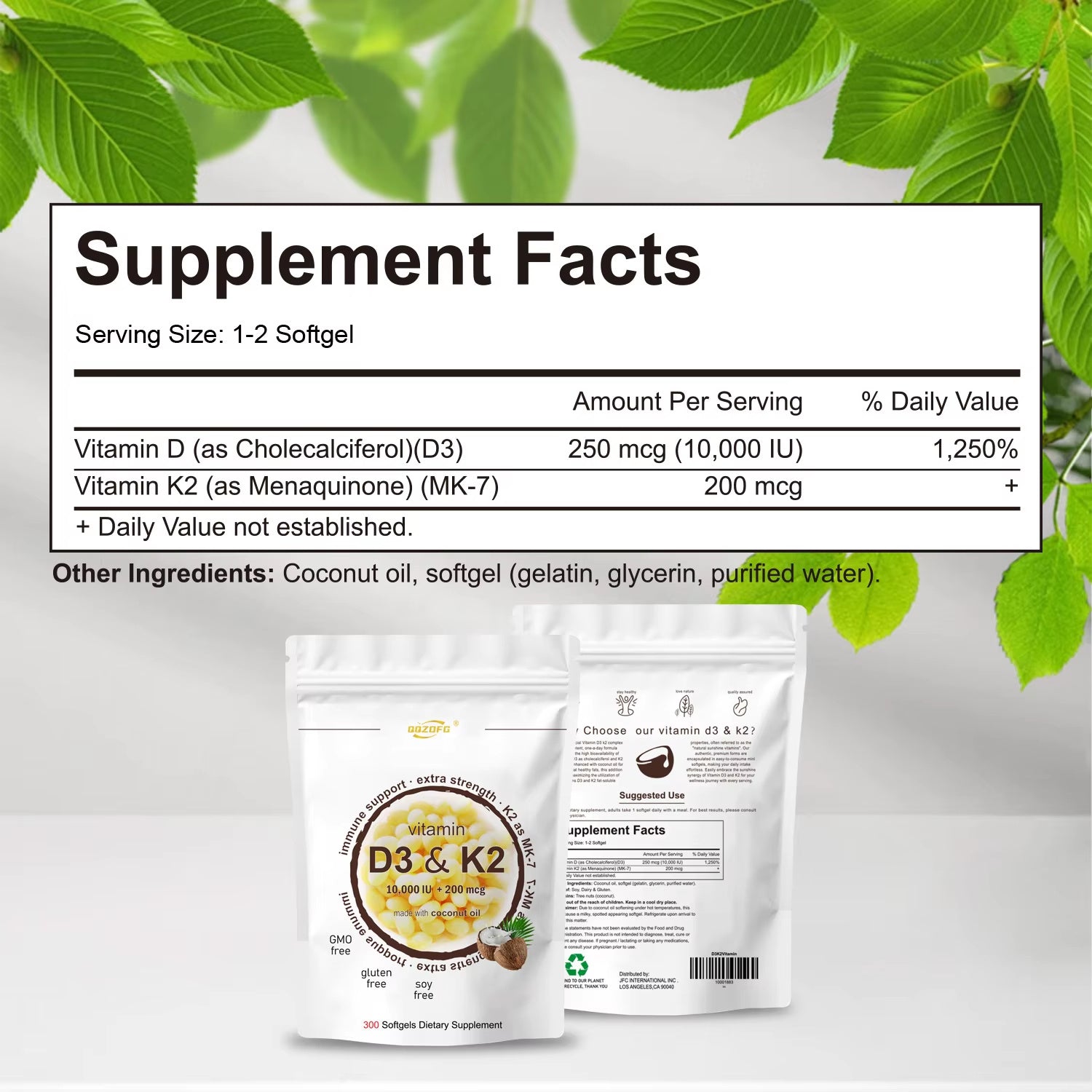 Vitamin D3 + K2 Softgels
Daily immune & bone support with 200mcg MK-7.