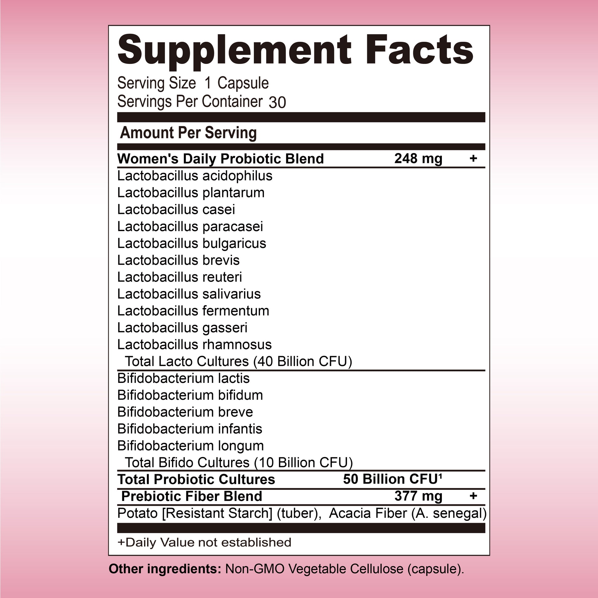 Women’s Probiotic – 50 Billion CFU + Prebiotics
Gut, vaginal & pH support in one clean, once-daily vegan capsule.