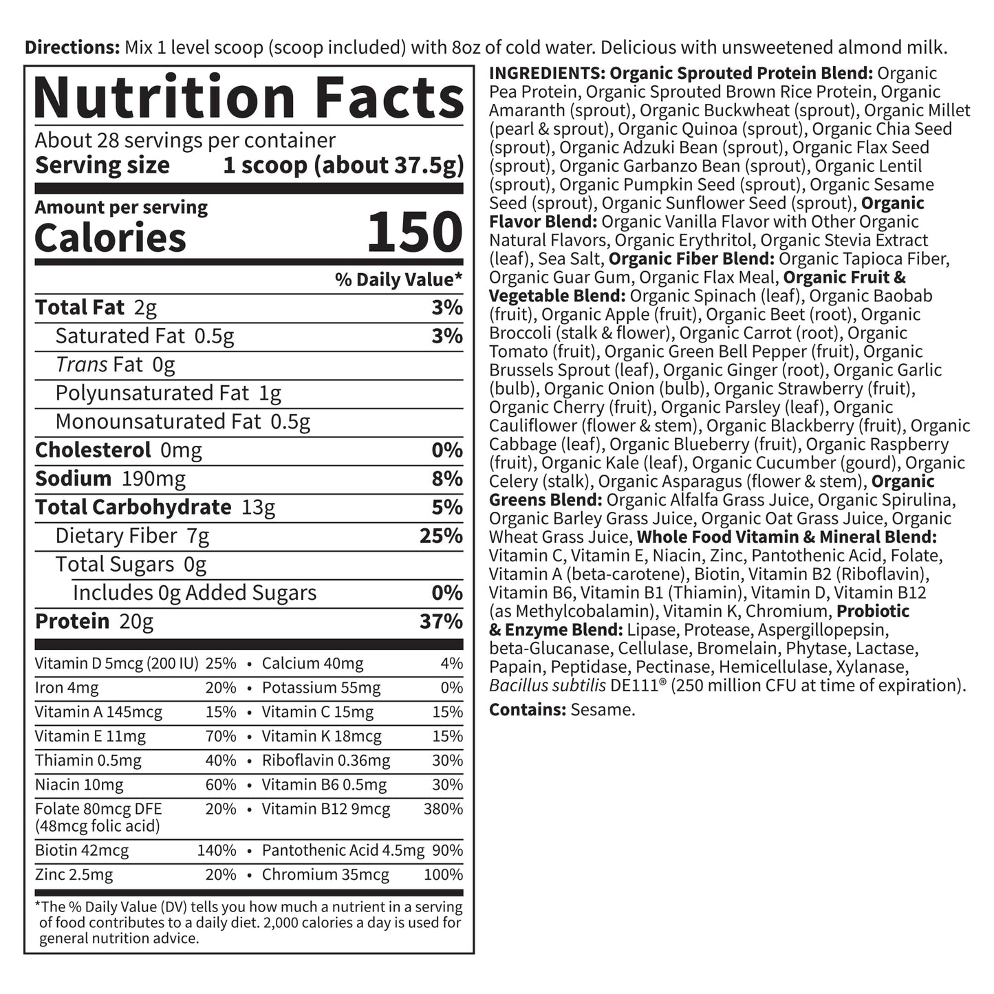 Garden of Life Vegan Meal Replacement – Vanilla, Plant Protein, 28 Servings