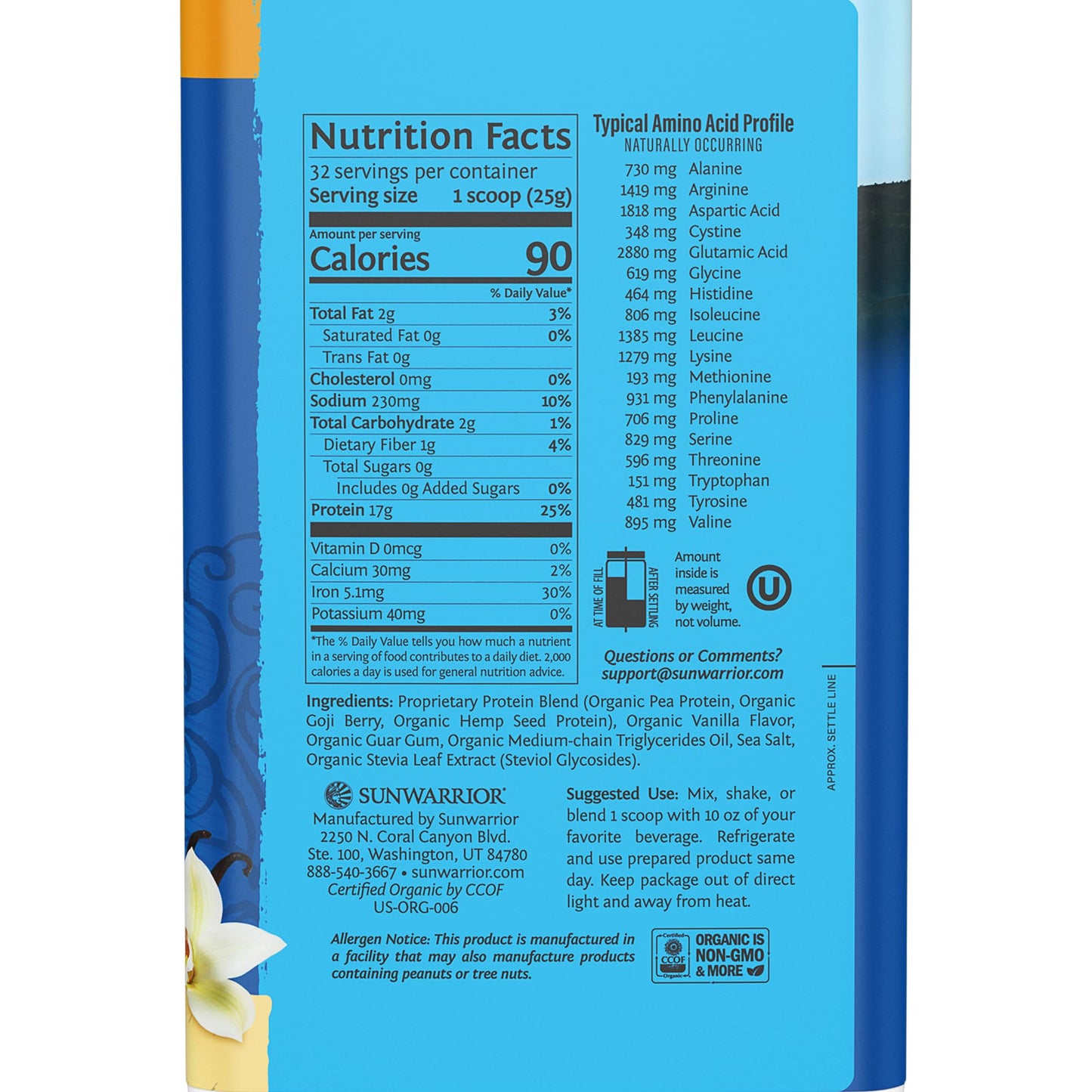 Sunwarrior Vegan Protein & Collagen Powder – Vanilla, 32–40 Servings
