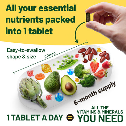Vegan Vitality Multivitamin – B12, D3, K2 – 6 Month Supply – 180 Ct
