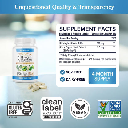 DIM Supplement 200mg – Estrogen Balance & Hormonal Support, 120 Ct