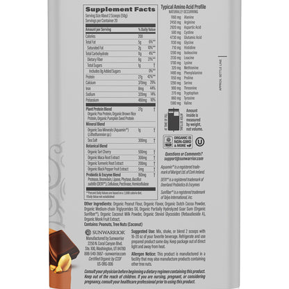 Peanut Butter Chocolate Vegan Protein - Organic, BCAAs, Sugar-Free, 20 Servings