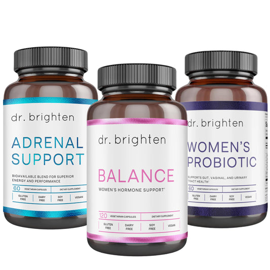 Dr. Brighten Period Support Kit - Balance, Adrenal Support, and Women's Probiotic - Targets Hormonal Acne, Period Issues, & PMS - Vegan, Non-GMO