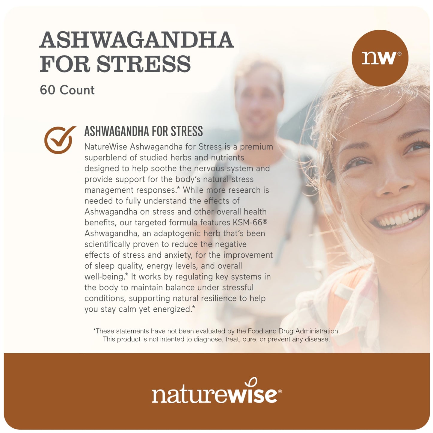 NatureWise Ashwagandha for Stress - With KSM-66 Extract, GABA, L-Theanine, Rhodiola Rosea - Herbal Mood & Sleep Support - Vegan, Non-GMO, Gluten-Free - 60 Capsules[1-Month Supply]