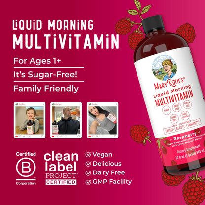 MaryRuth Liquid Morning Multivitamin – Vegan for All Ages – 32 Servings