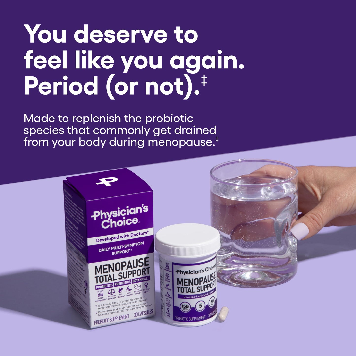 Physician's CHOICE Menopause Probiotic Supplement for Women - Supports Hormone Balance, Hot Flashes, Night Sweats, Weight Management, Bloating & Gut Health - with Black Cohosh, Resveratrol+ - 30ct