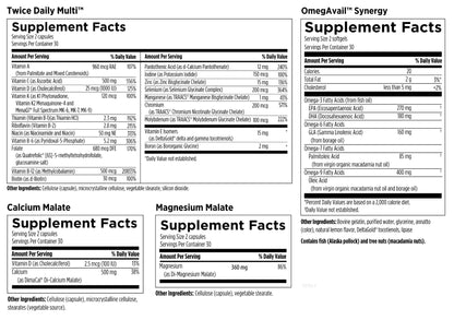 Designs for Health Twice Daily Essential Packets - Daily Multivitamin Packs with Immune Support Vitamins Vitamin D + Zinc - Calcium + Magnesium Capsules - OmegAvail Fish Oil (60 Individual Packets)
