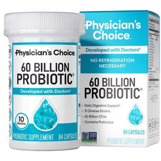 Physician’s CHOICE Probiotics – 60B CFU, 10 Strains + Prebiotics Support