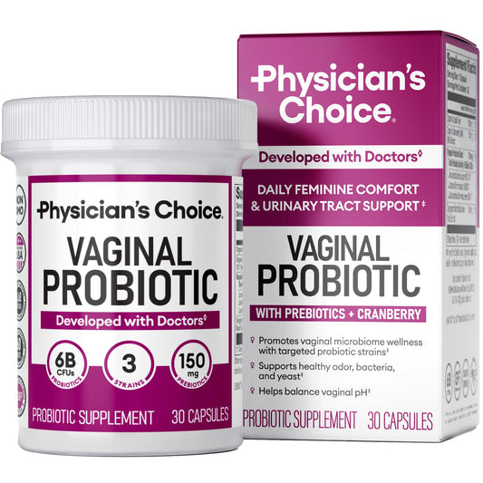 Physician's CHOICE Vaginal Probiotics for Women - pH Balance, Odor Control, Yeast Balance, Vaginal Flora & Feminine Health - 6B CFU with Organic Prebiotics and Cranberry Extract - 30 CT