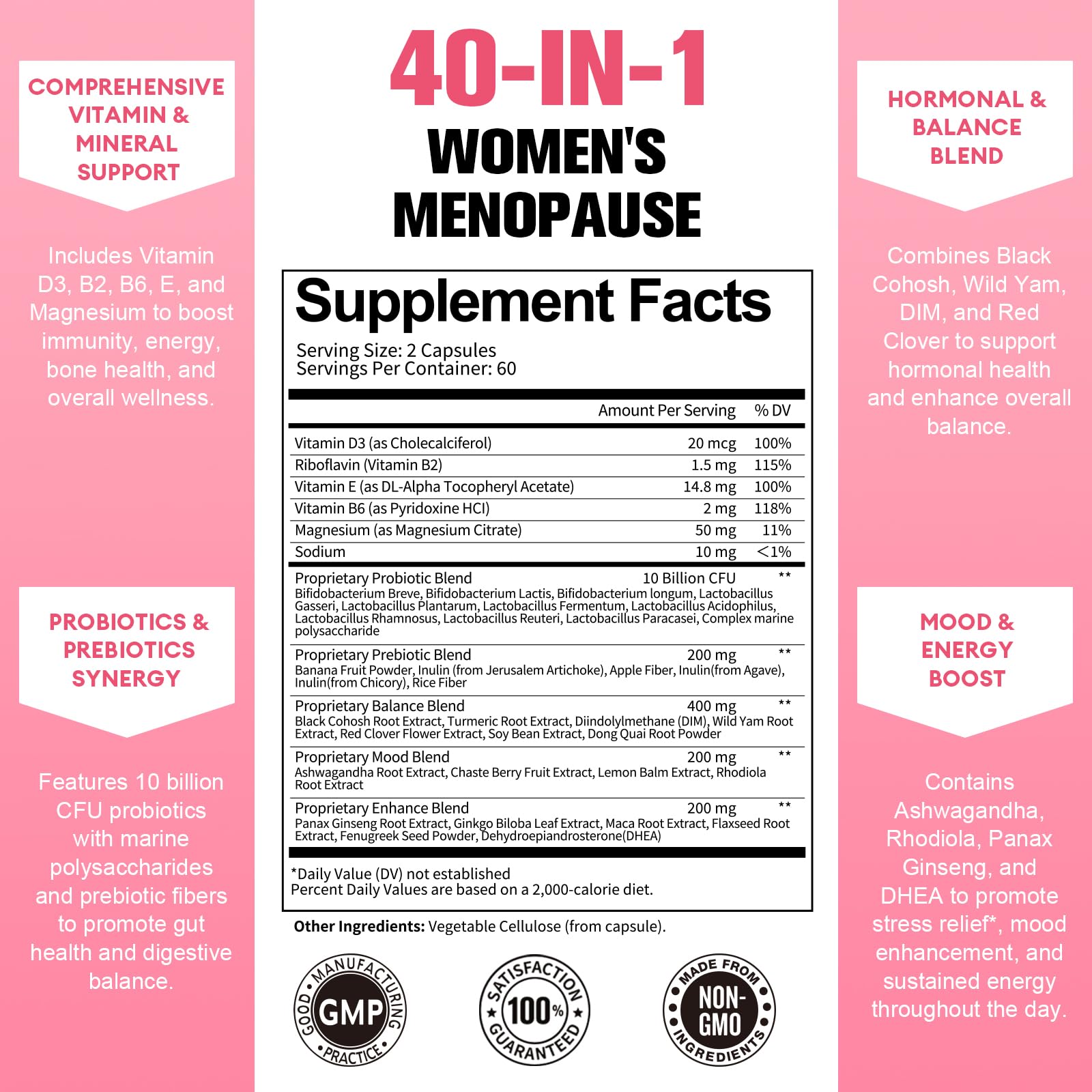 Vegan 40-in-1 Menopause Support Capsules for Women – Hot Flash Relief and Hormone Balance