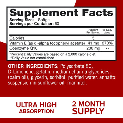 Qunol CoQ10 200mg Softgels – Heart, Vascular & Energy Support – 60 Ct