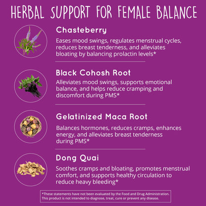 Hormone Balance for Women – PMS Support Supplement, Menopause & Perimenopause | Bloating Relief, Menstrual Cramp, Mood, PMDD | Chasteberry Supplements, Black Cohosh, Dong Quai | Vegan, Non-GMO, 60 Ct