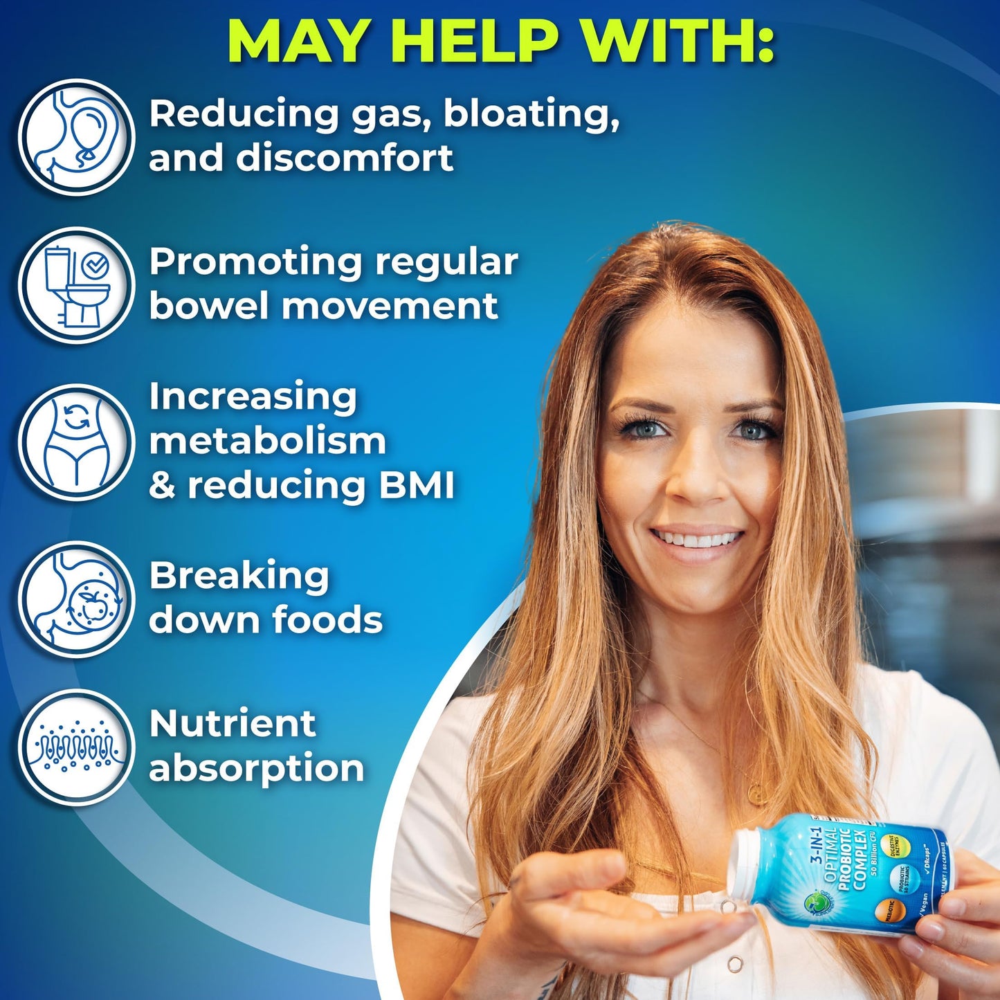 3-in-1 Probiotics + Digestive Enzymes + Prebiotics – Gut Health Support