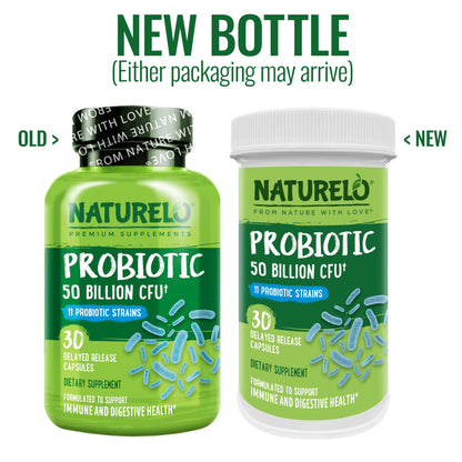 NATURELO Probiotics – 50B CFU, 11-Strain Digestive & Immune Support