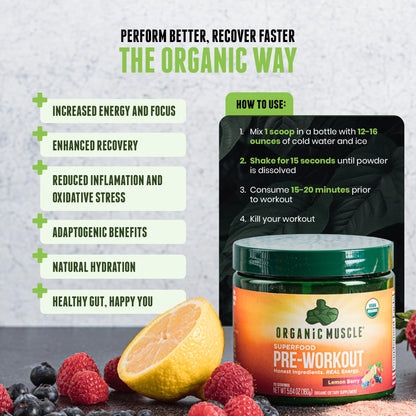 Organic Pre-Workout – Strawberry Mango, Clean Energy, 20 Servings