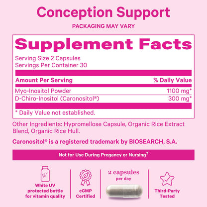 Pink Stork Myo-Inositol & D-Chiro Inositol: 3.6:1 Blend to Support Fertility, Hormone Balance for Women - Ovarian Function, Ovulation, Conception, and Period Support Supplement - 60 Capsules