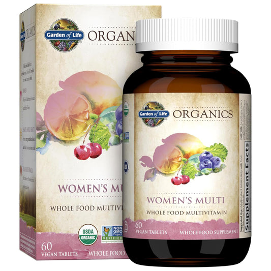 Garden of Life Organics Organic Multivitamin for Women - Womens Multi with Vitamin C, D, Folate, B6, B12, Biotin, Iron, Vegan Whole Food Vitamins for Women, Energy, Skin, Nails, 60 Tablets