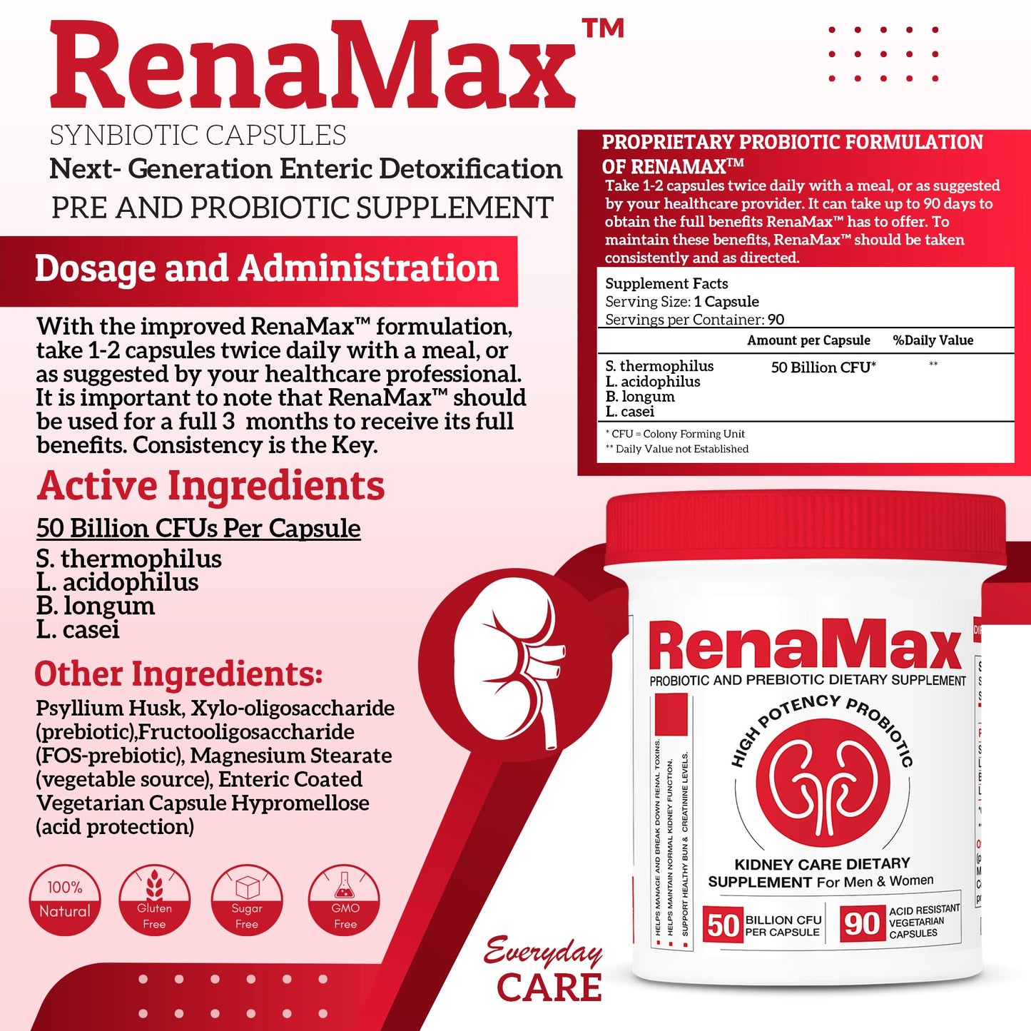 RENAMAX Kidney Restore – Probiotic & Prebiotic Support – 90 Capsules