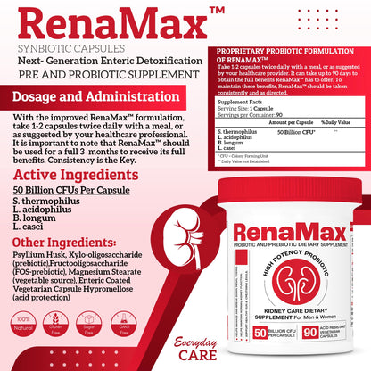 RENAMAX Kidney Restore – Probiotic & Prebiotic Support – 90 Capsules
