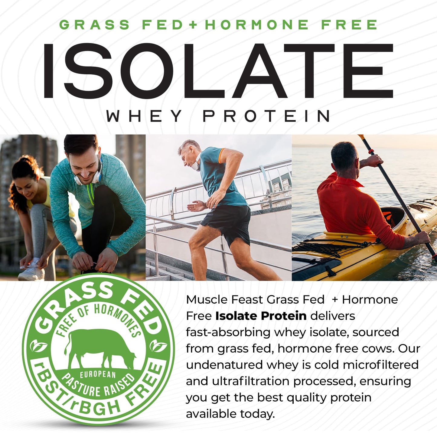 Muscle Feast Grass-Fed Whey Protein Isolate, All Natural Hormone Free Pasture Raised, Unflavored, 5lb