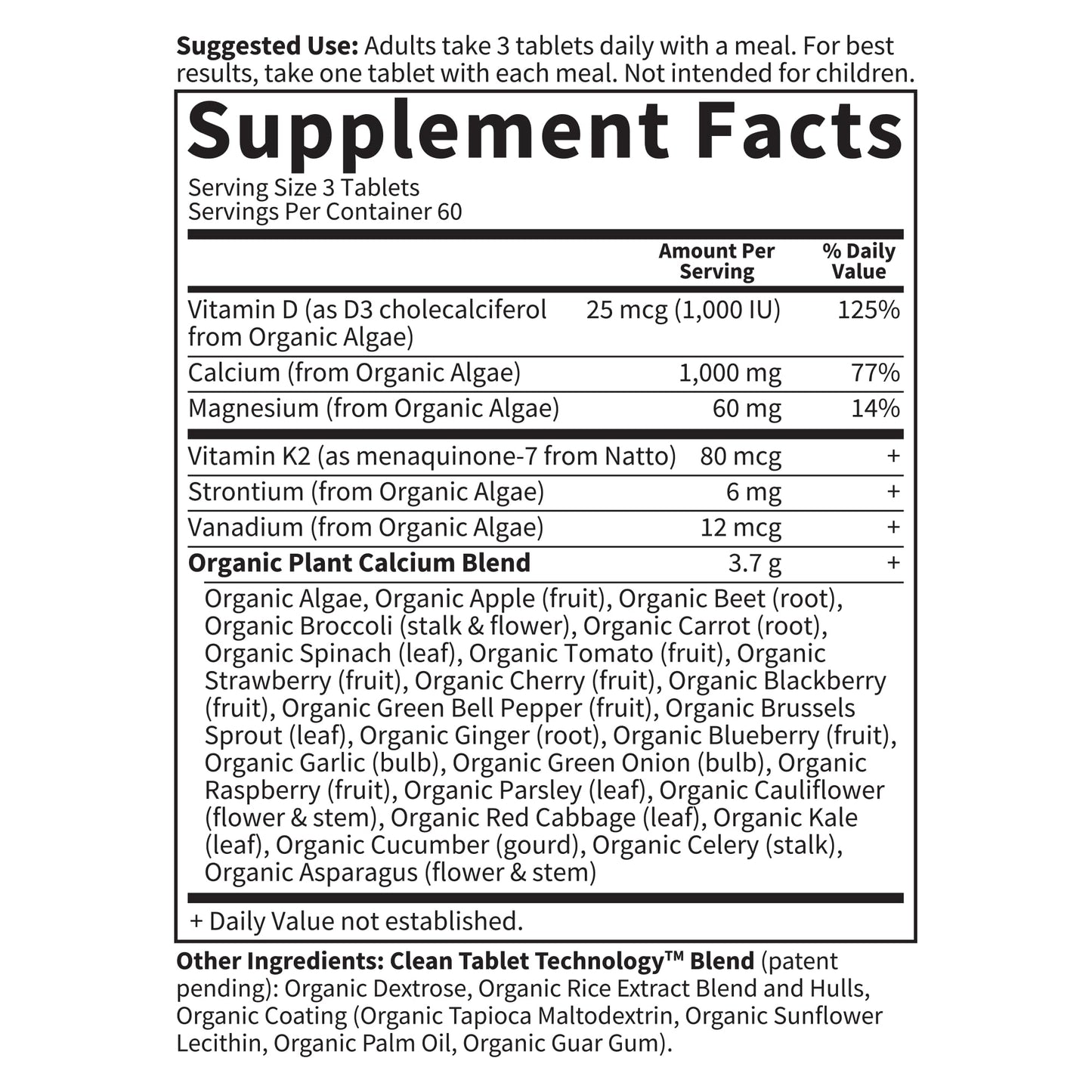 Garden of Life Organics Plant Calcium with Magnesium, D3 & K2 – 60 Ct