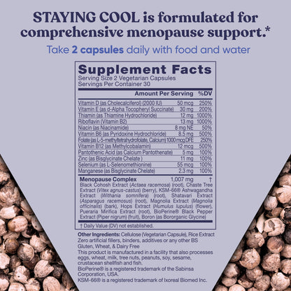 Eu Natural Staying Cool Menopause Supplements for Women – Hormonal Hot Flash Relief, Weight Support, & Night Sweats – Vitex Chaste Tree & Black Cohosh – 60 Vegetarian Soft Capsules