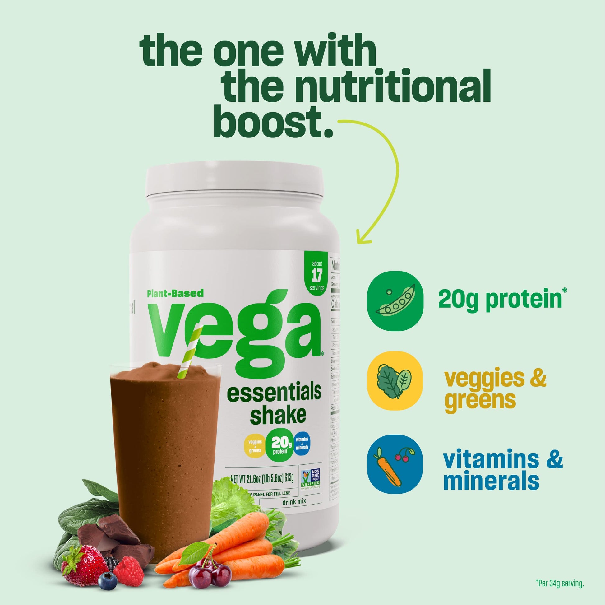 Vega Essentials Vanilla Plant Protein – Vegan, Keto, Low Carb
20g Plant Protein | Vanilla Flavor | Keto Friendly | Low Carb | Clean Vegan
