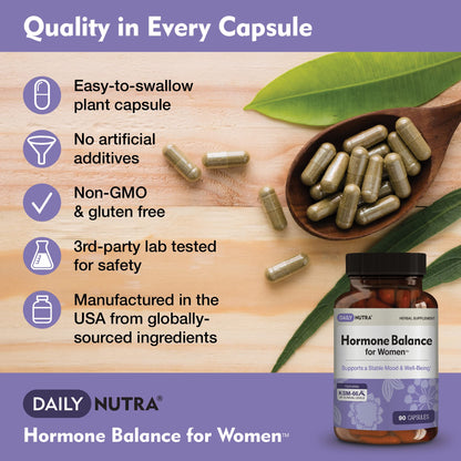 Hormone Balance for Women - Natural Mood Supplement - PMS Relief and Menopause Support | Featuring Clinically Studied KSM-66 Ashwagandha (90 Capsules)