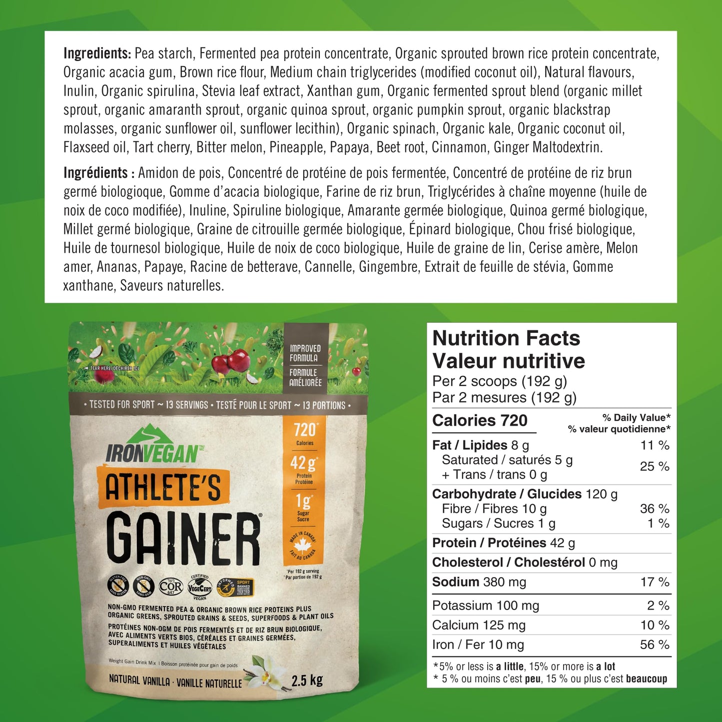 IRONVEGAN Gainer – Vanilla Plant-Based Mass Protein with Superfoods