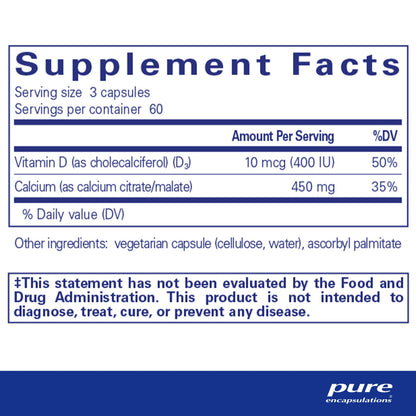 Pure Encapsulations Calcium with Vitamin D3 – Bone, Heart & Colon Support (180 Capsules)