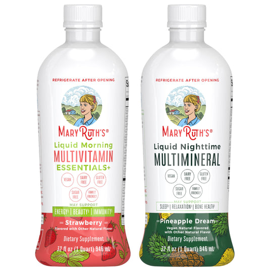MaryRuth's Liquid Morning Multivitamin (Strawberry) & Liquid Nighttime Multimineral (Pineapple) | Clean Label Project Verified® | Vitamins for Energy, Sleep, & Overall Health | Vegan, Non-GMO