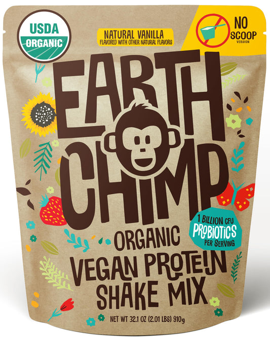 EarthChimp Vanilla Vegan Protein - Organic, Probiotics, Gluten-Free, 32 oz