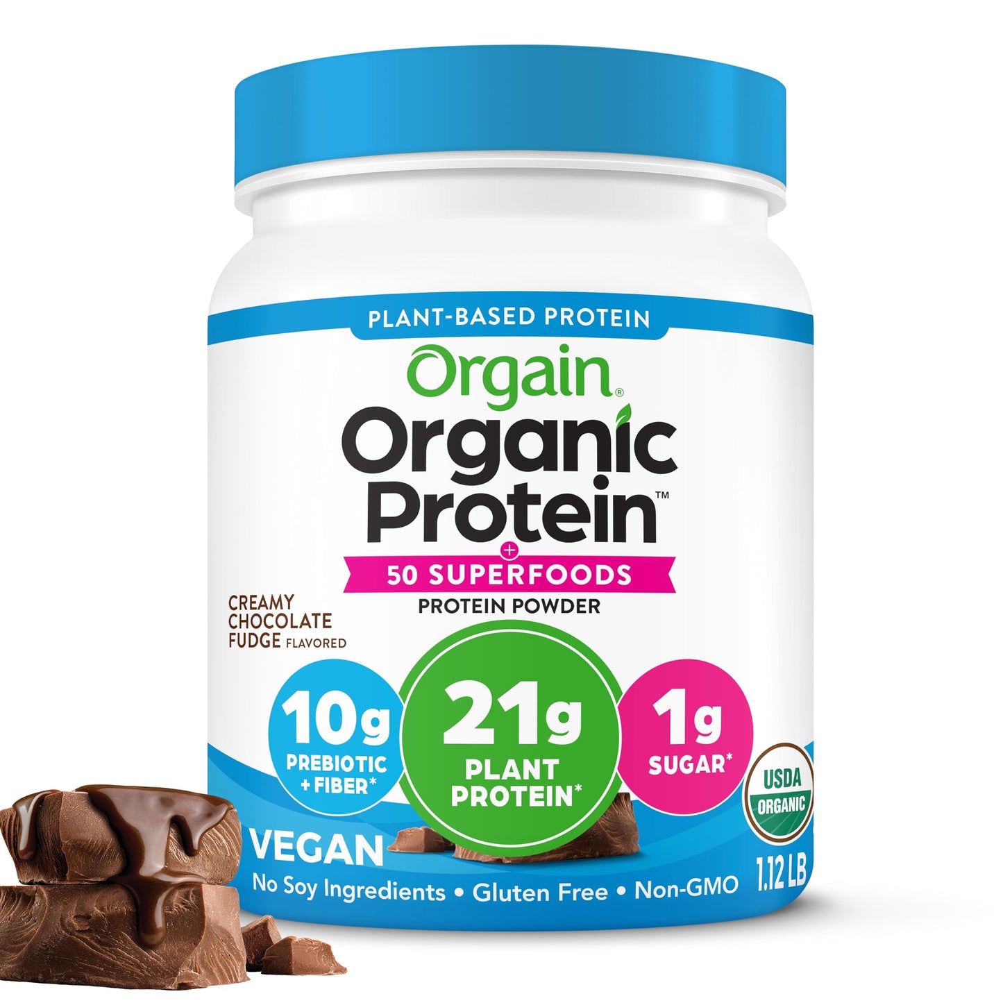 Orgain Vegan Protein + 50 Superfoods – Chocolate Fudge, 21g Protein, 10g Fiber