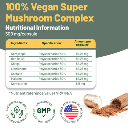 Vegan Mushroom Complex – Reishi, Chaga, Lion's Mane, 120 Ct