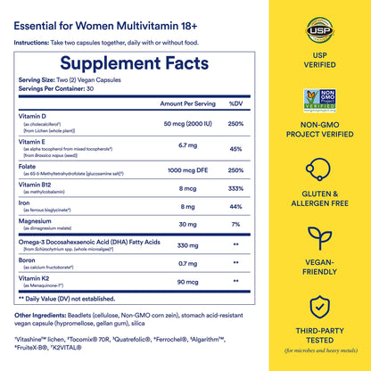 Ritual Women’s Multivitamin 18+ – Vegan DHA, B12, D3, Iron – 60 Ct