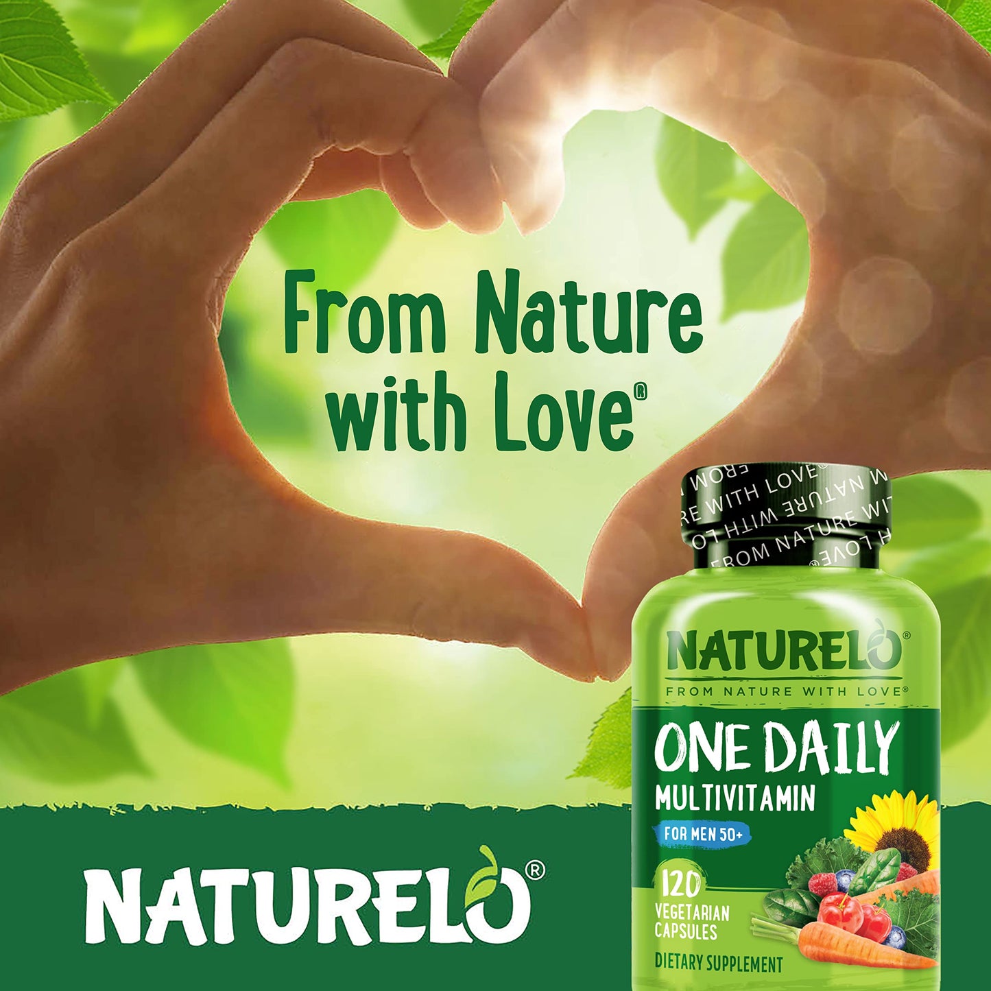 NATURELO Men’s 50+ Multivitamin – Energy, Heart & Immune Support 120 Ct