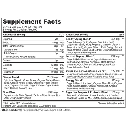 NATURELO Raw Greens Superfood Powder – Mixed Berry, Organic, 480g