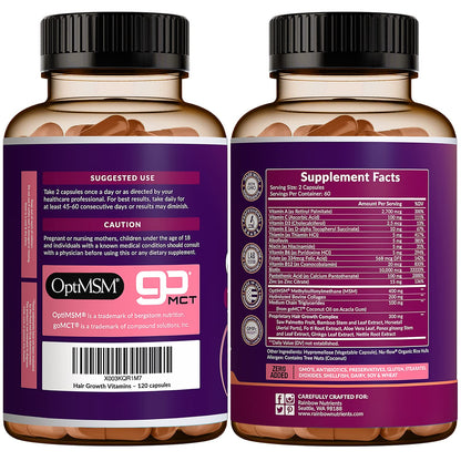 Hair Growth Vitamins for Women – Biotin, Collagen, MSM – 60 Day Supply